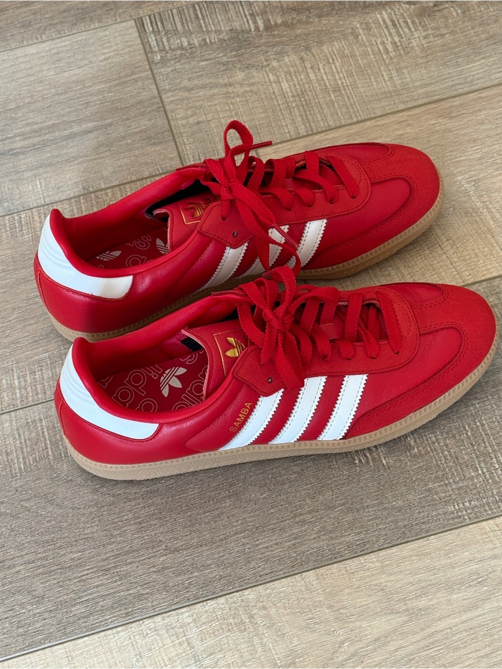 Brand New Adidas Samba Women’s Red with White Stripes Sneakers